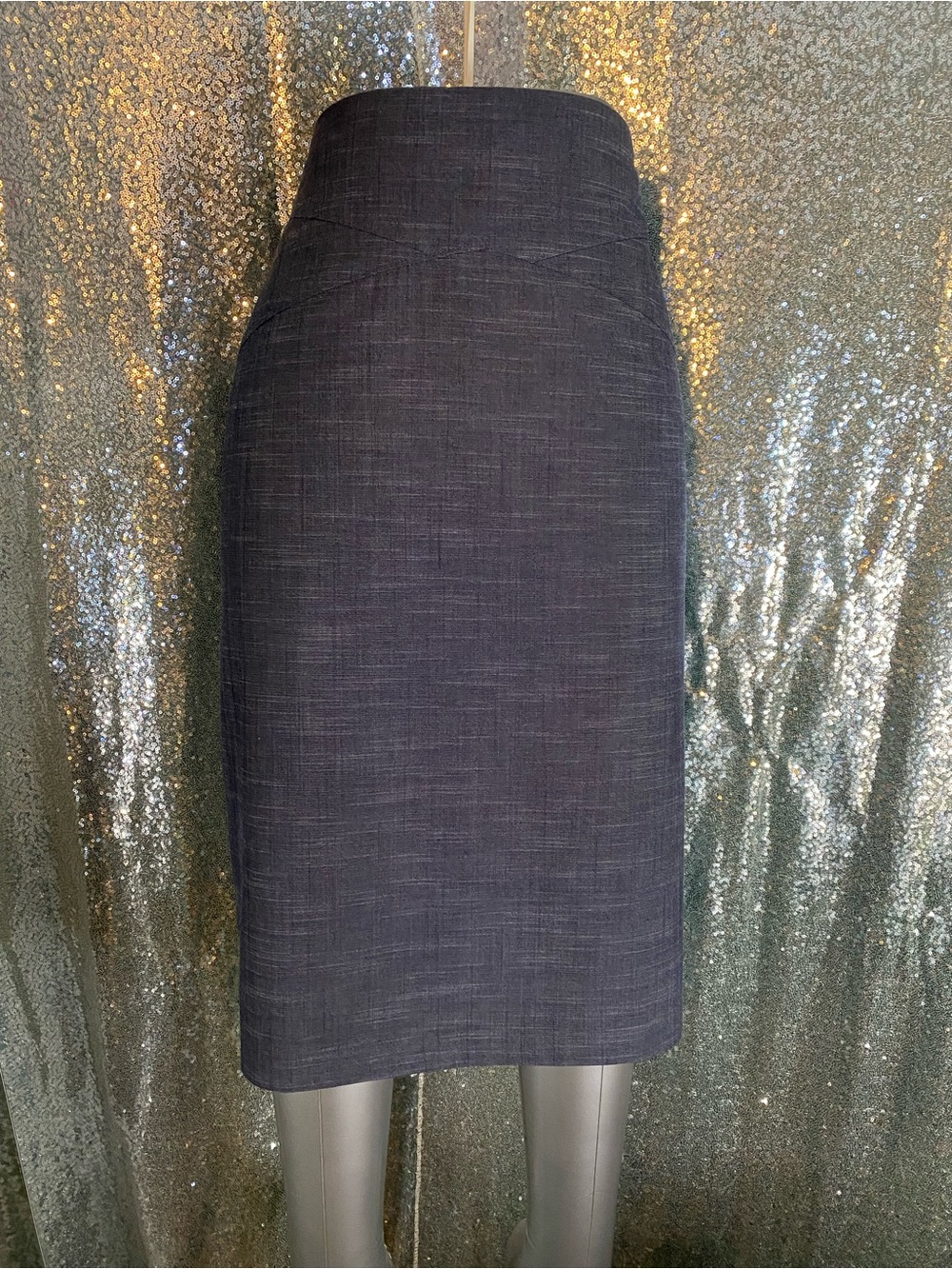 NY&C 7th Avenue Suiting Charcoal Blue Pencil Midi Skirt Size 12